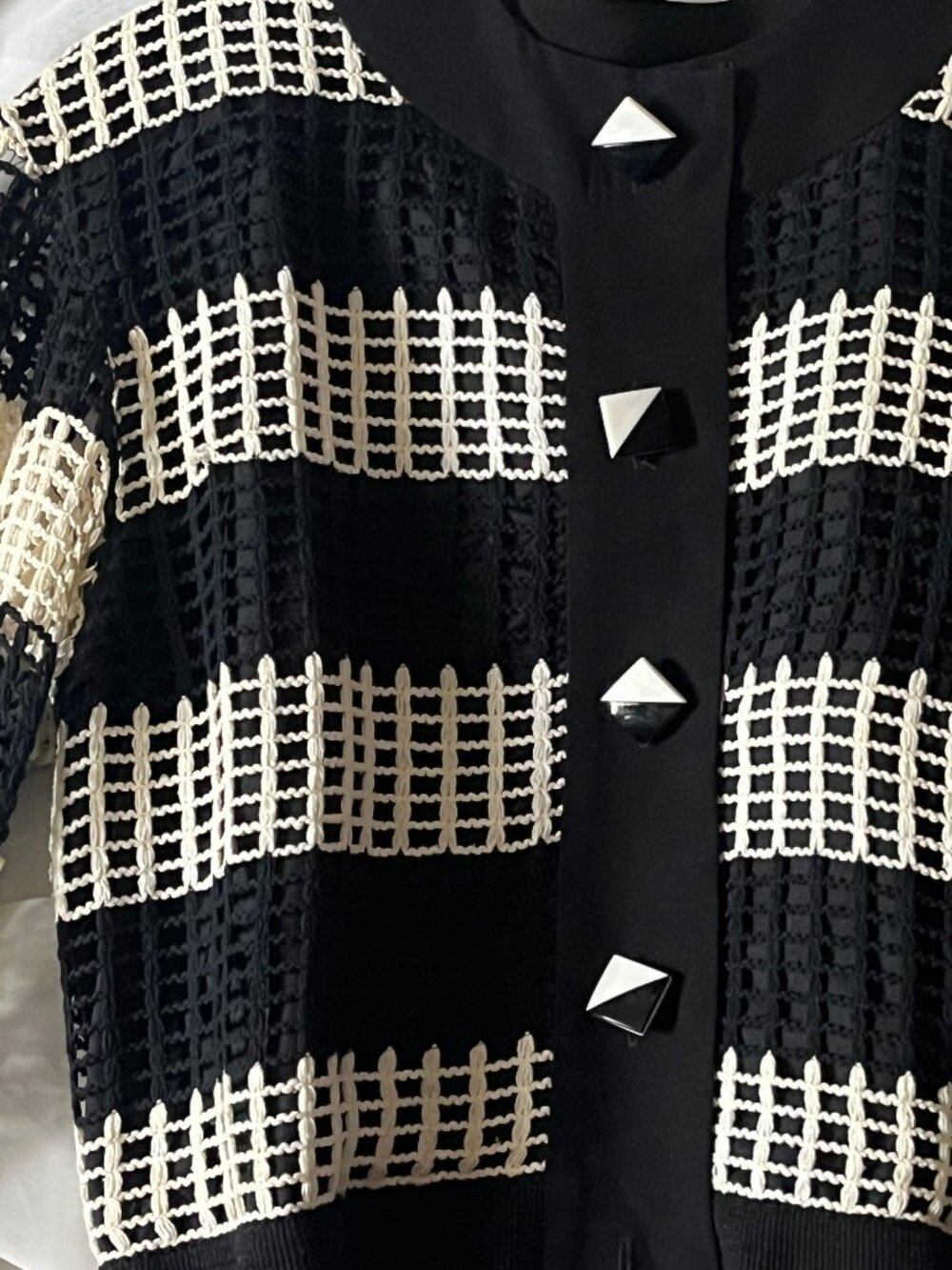 Black & Cream Open-Weave Knit Top with Pyramid Studs | Size 11/12 | Algo |